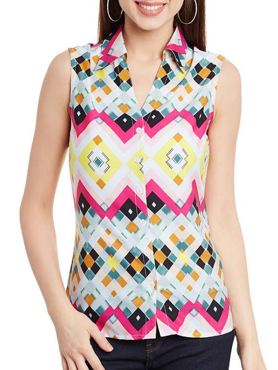 white printed crepe regular shirt