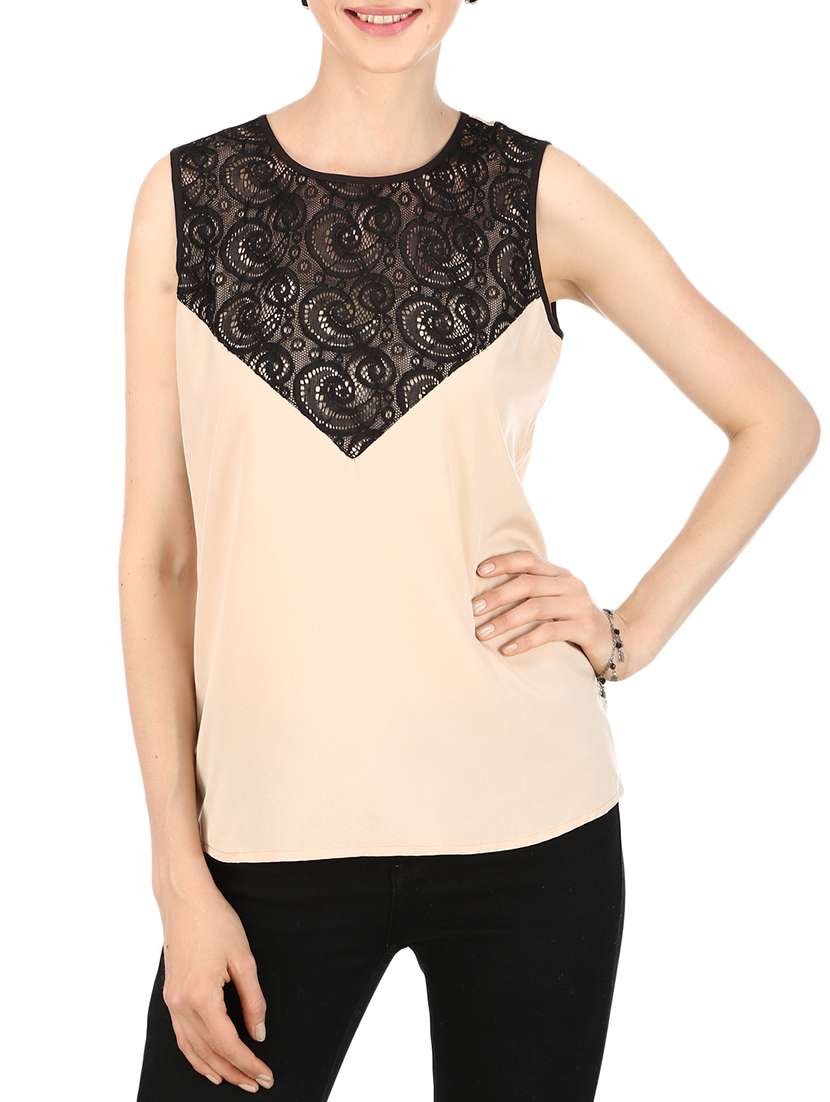lace panel keyhole back top