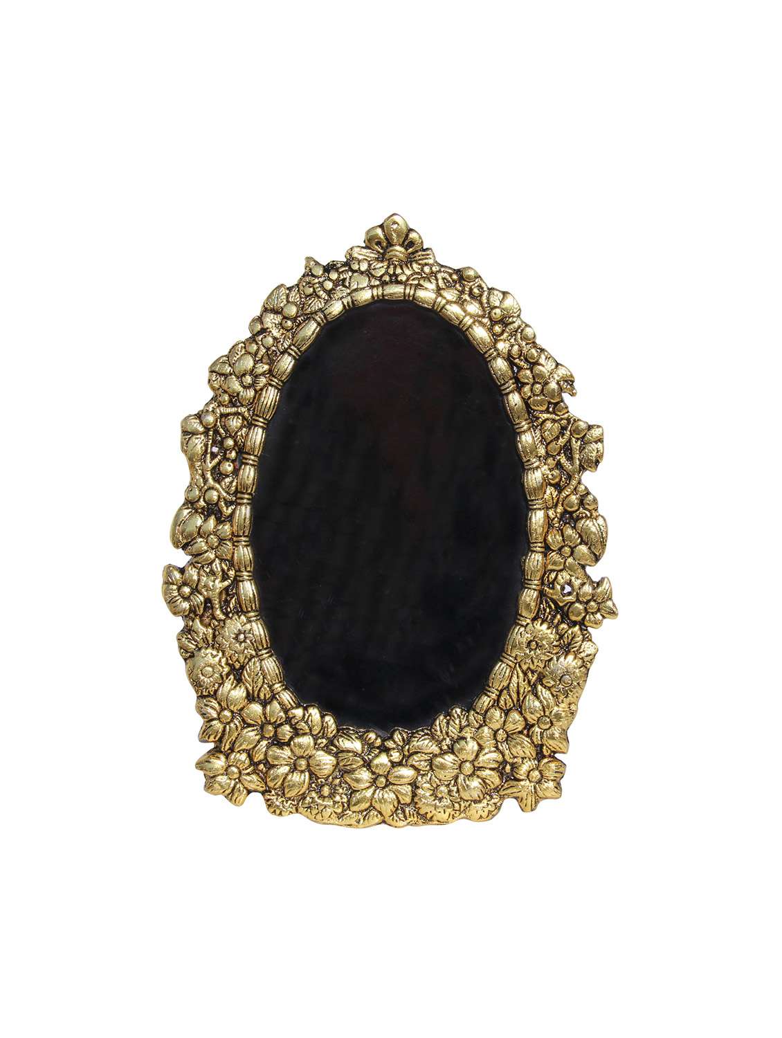 photo frame antique golden oval shaped with floral carving in metal