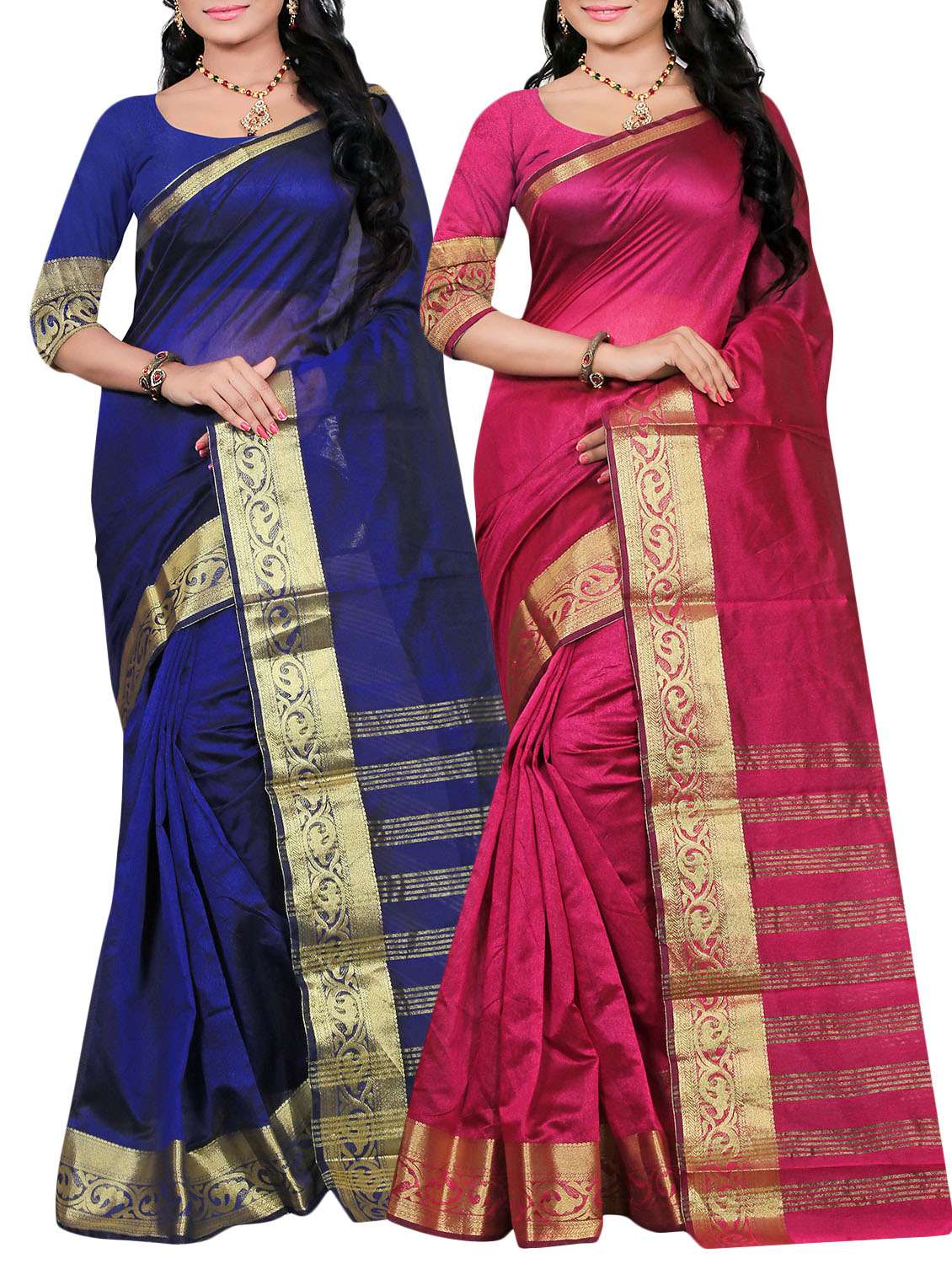 pink , blue art silk combos saree with blouse