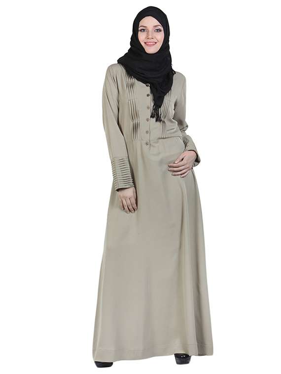 pleated long sleeved grey abaya