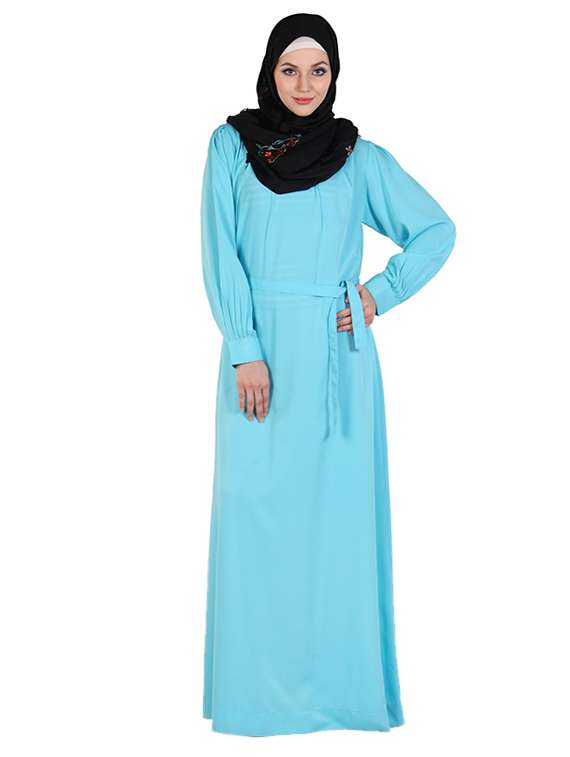 solid cyan abaya with waist belt