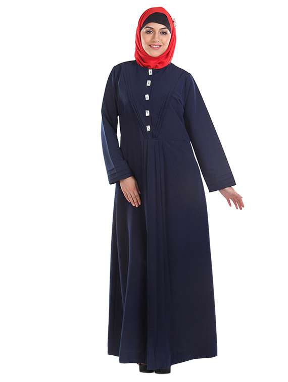 pleated navy blue full sleeved abaya