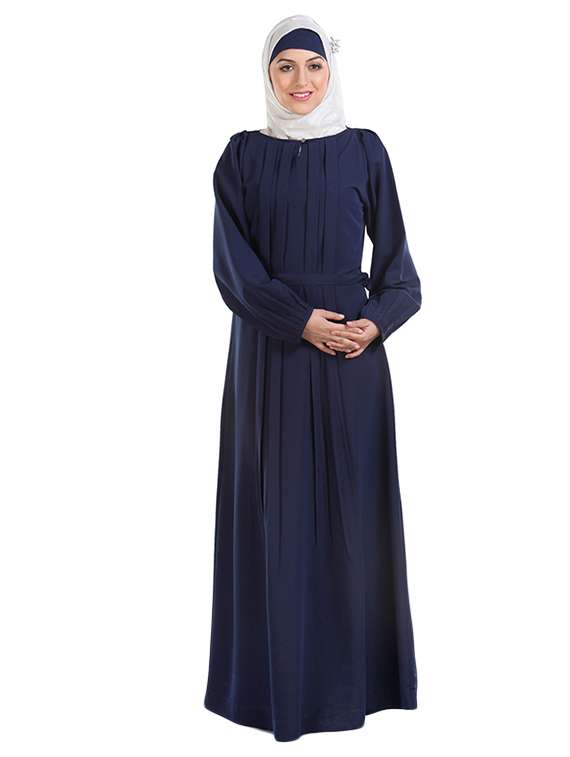 solid navy blue abaya with waist belt