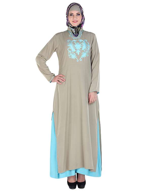 grey and cyan embroidered abaya