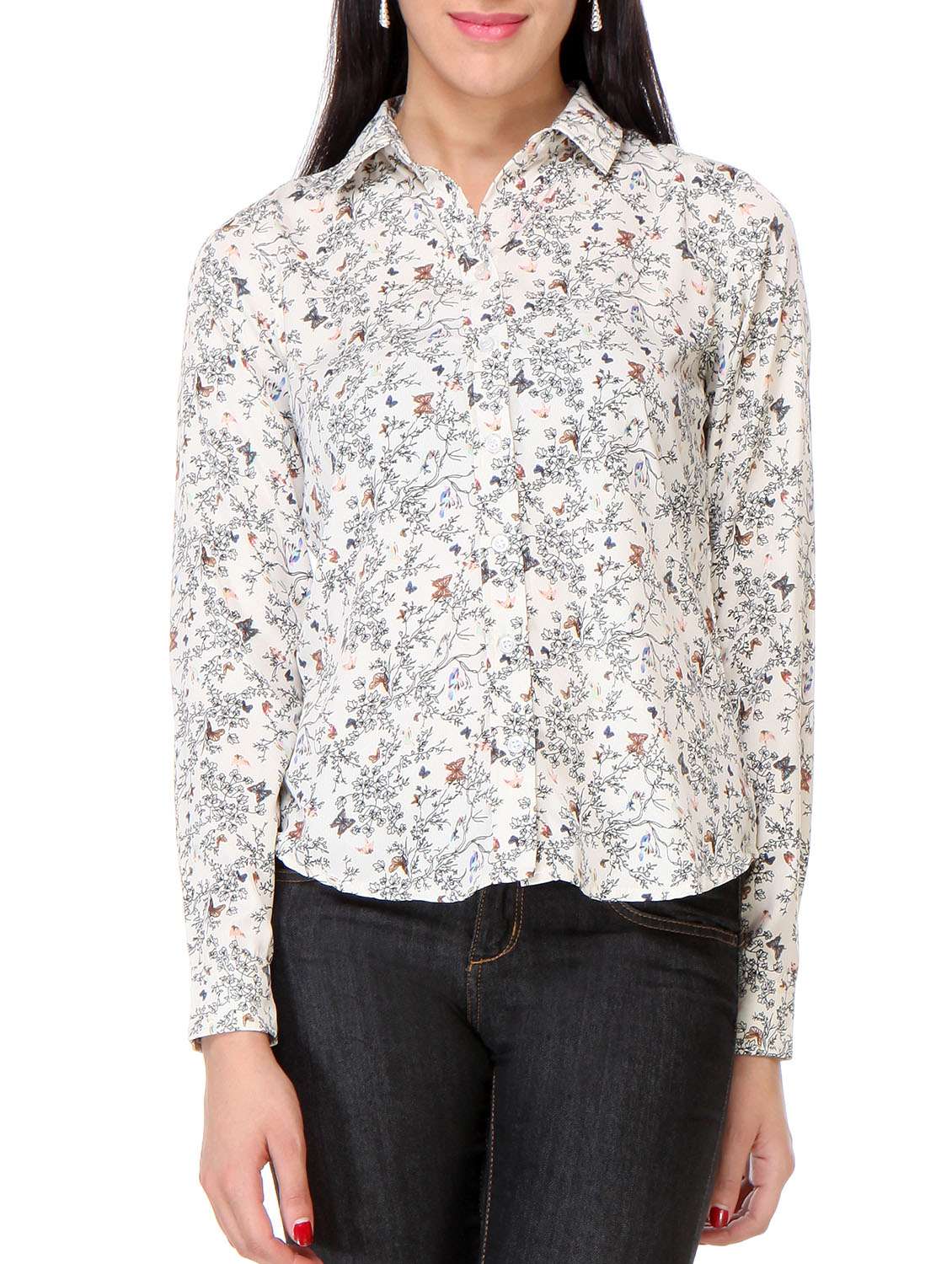 white printed high low shirt