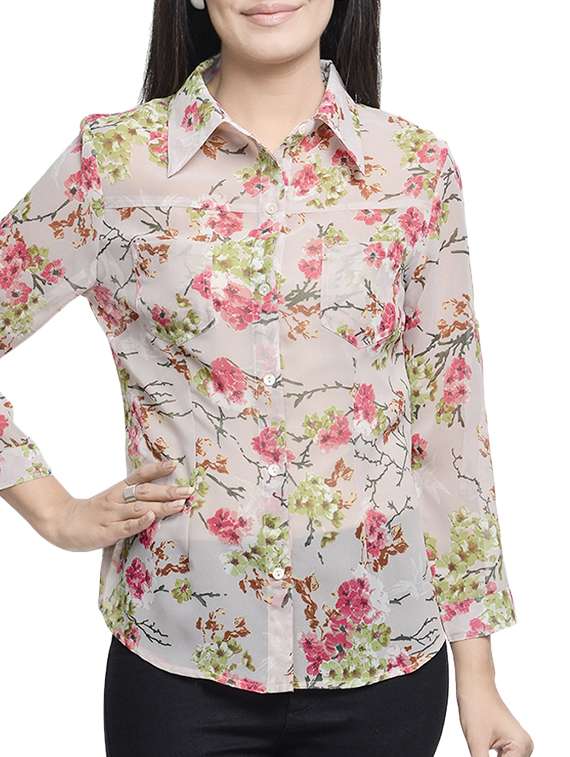 beige floral georgette shirt