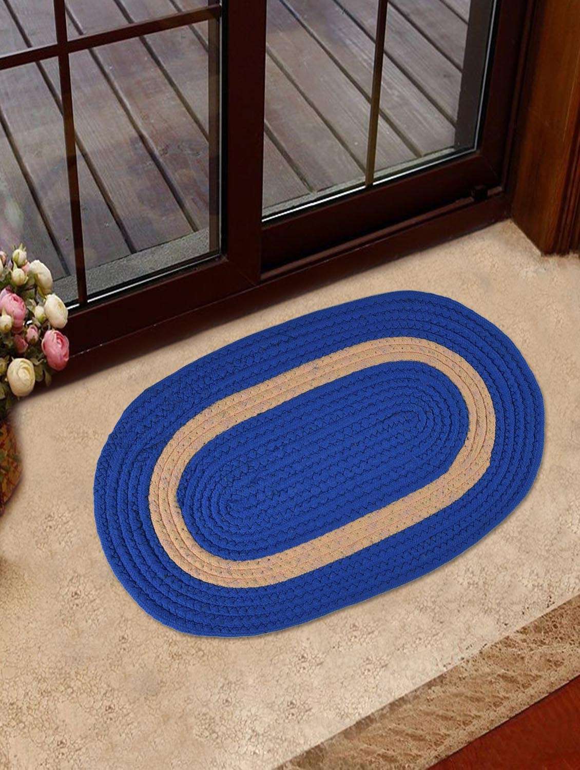 blue oval door mat