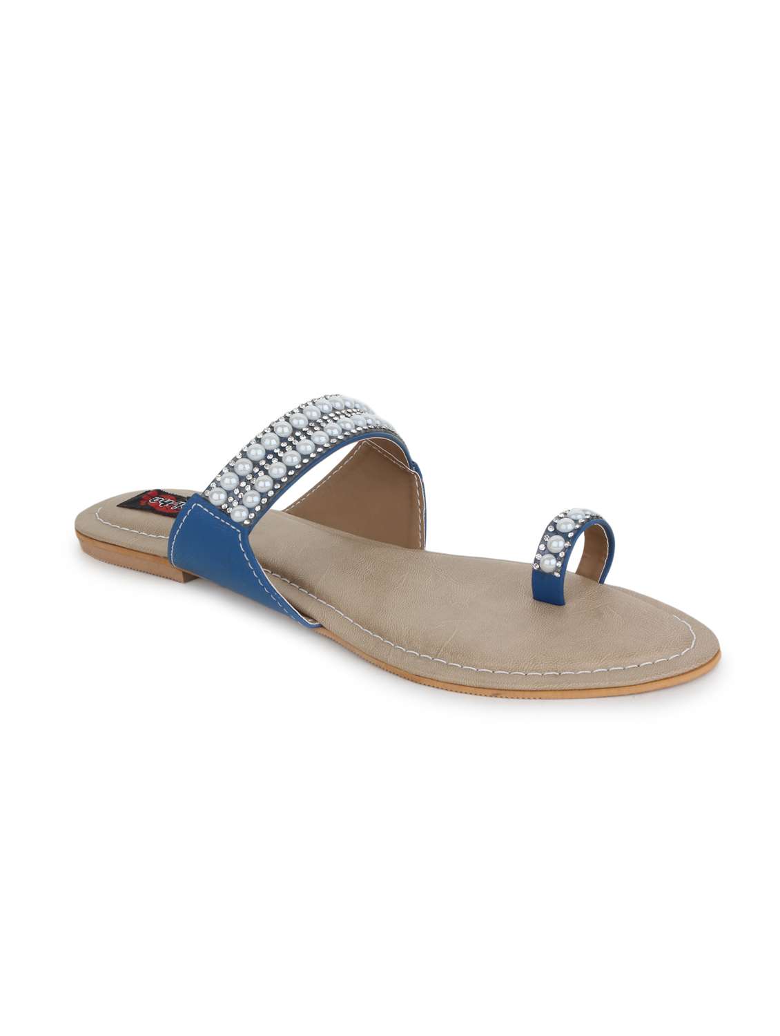 blue leatherette one toe sandal