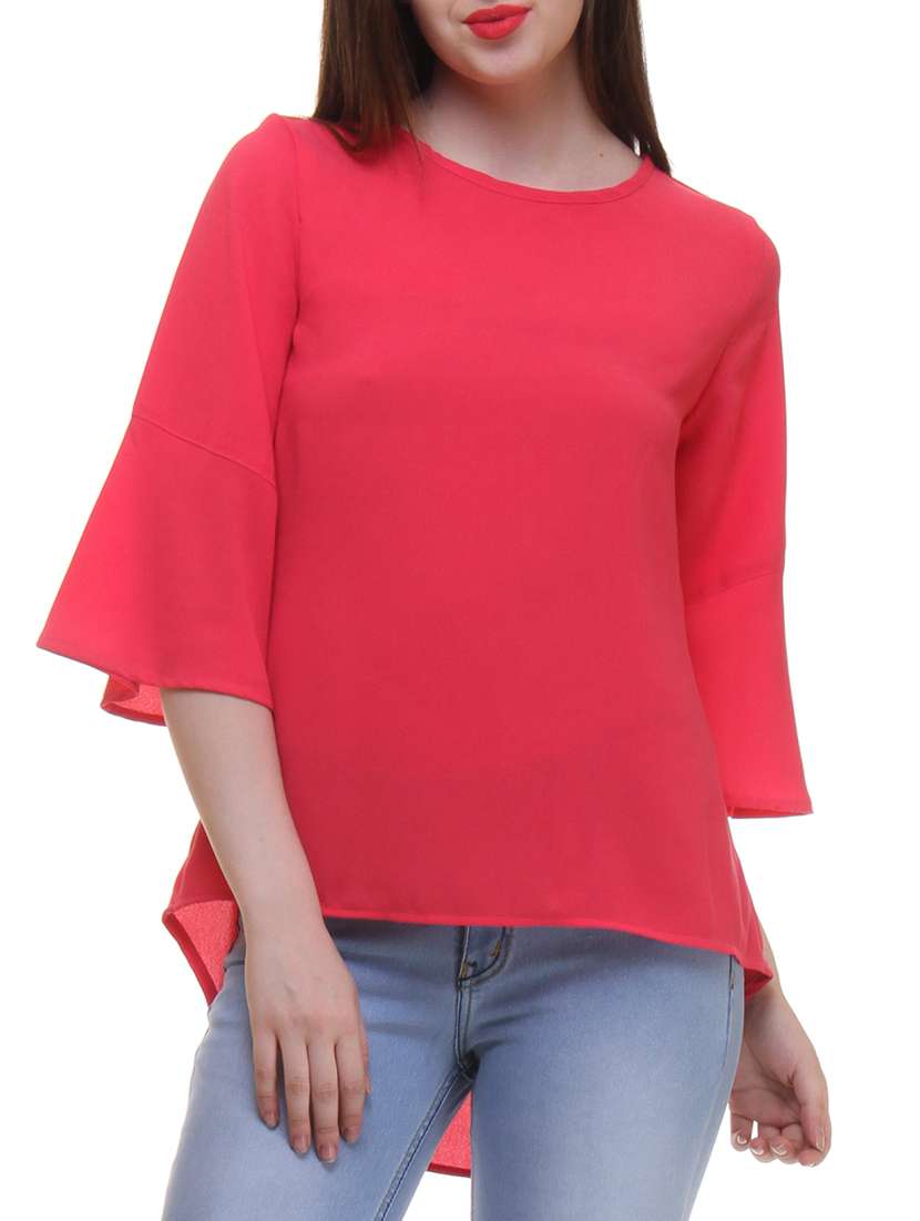 pink polyester asymmetric top