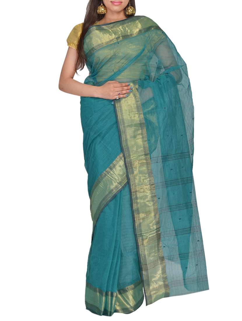 teal cotton saree