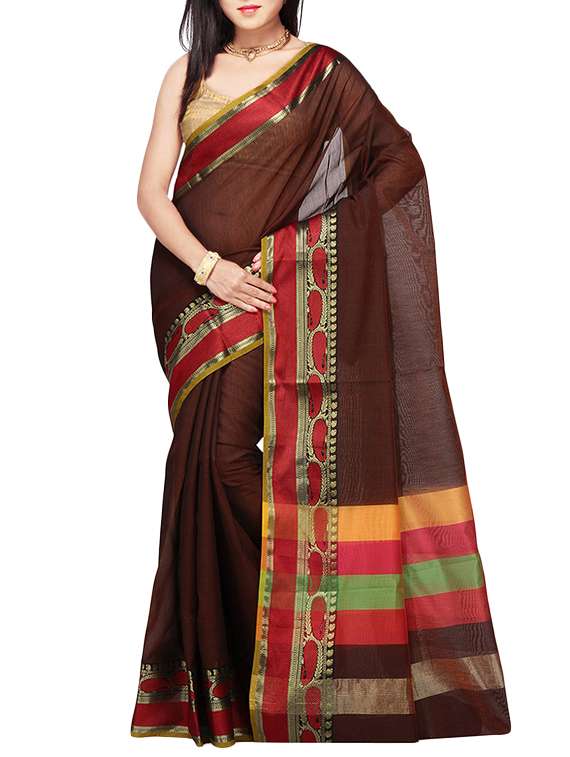 brown chanderi printed saree