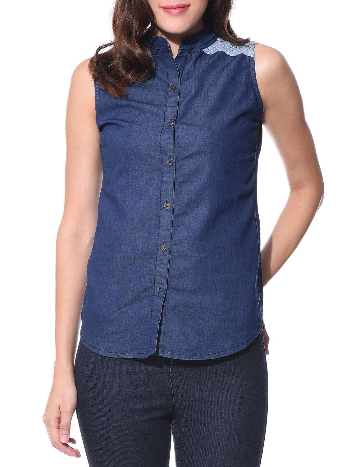 blue denim lace top