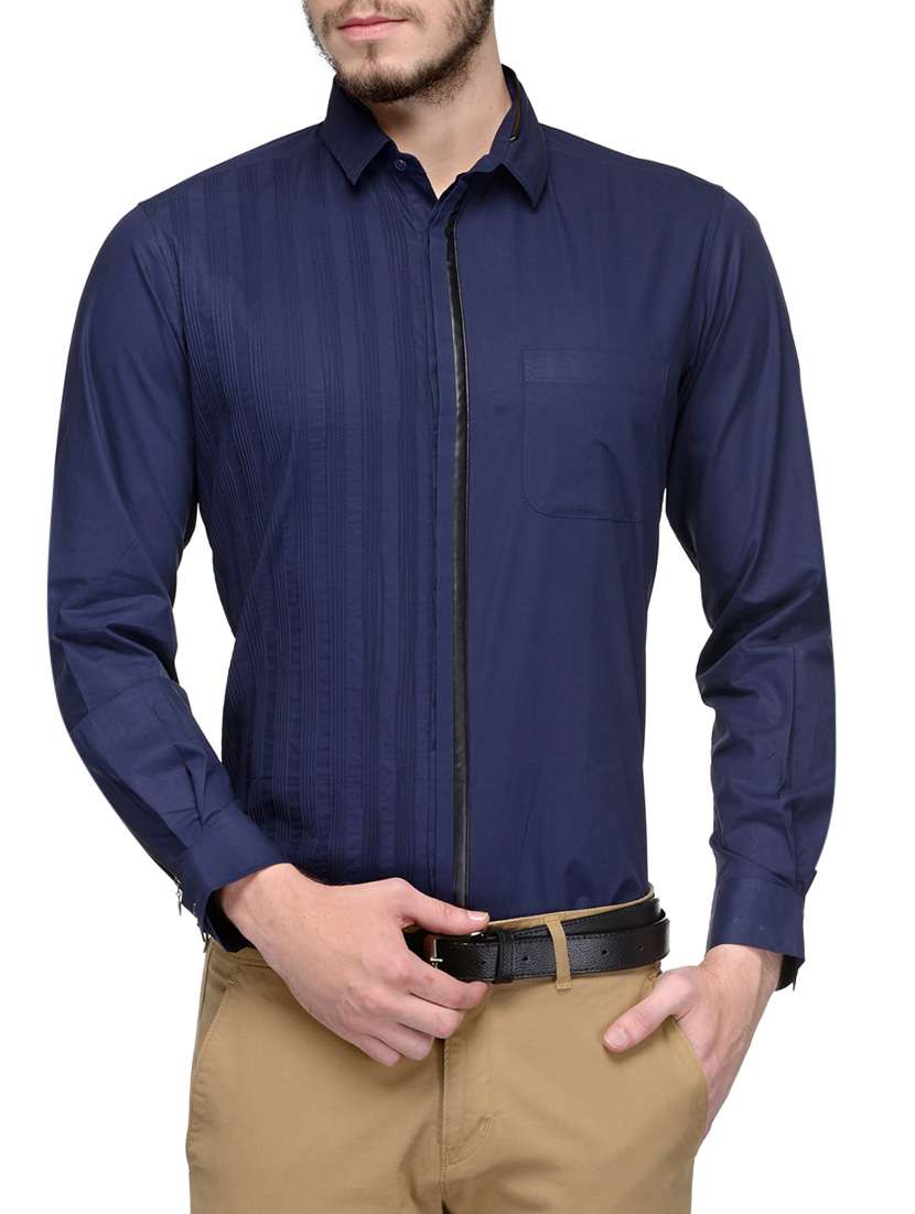 navy blue cotton casual shirt