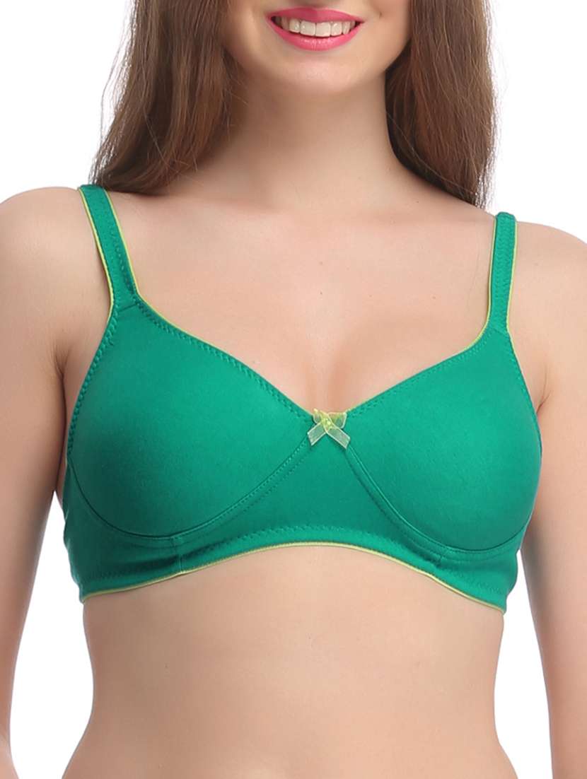 solid green cotton regular bra