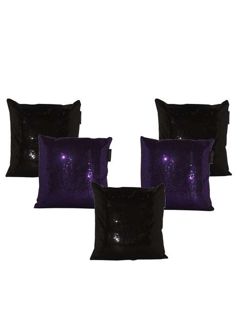 purple and black satin sequined cushion covers (set of 5) - 11155204 - Standard Image - 0
