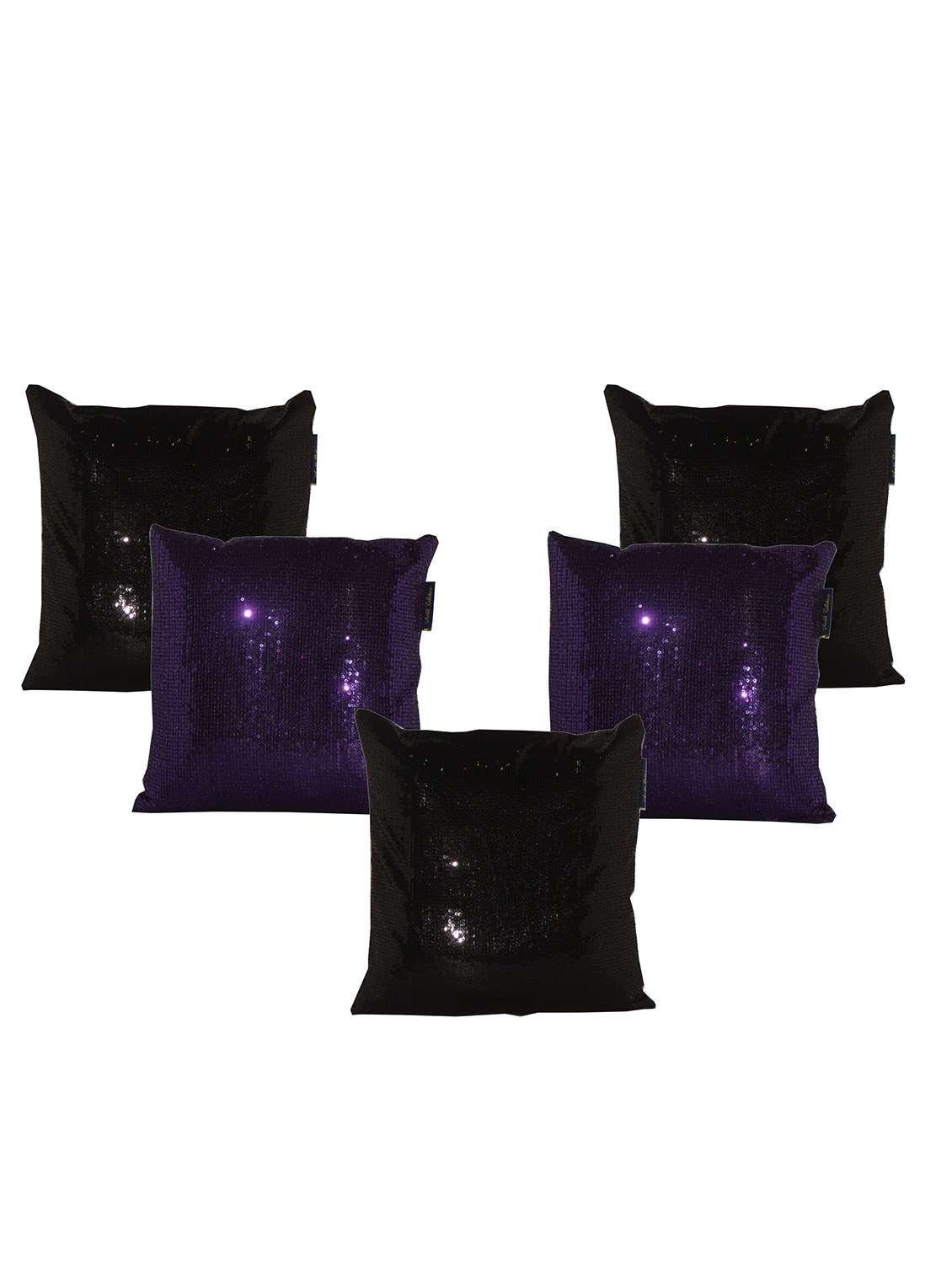 purple and black satin sequined cushion covers (set of 5) - 11155204 - Zoom Image - 0