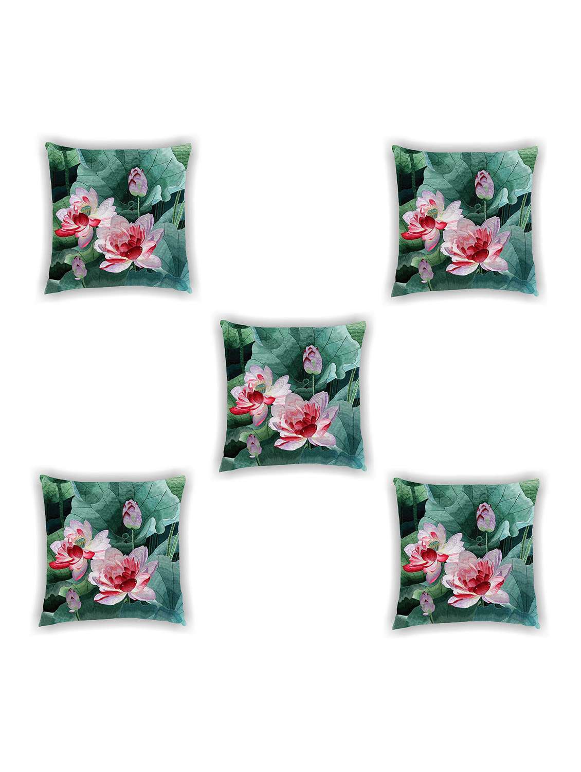green and pink floral print cushion covers (set of 5)
