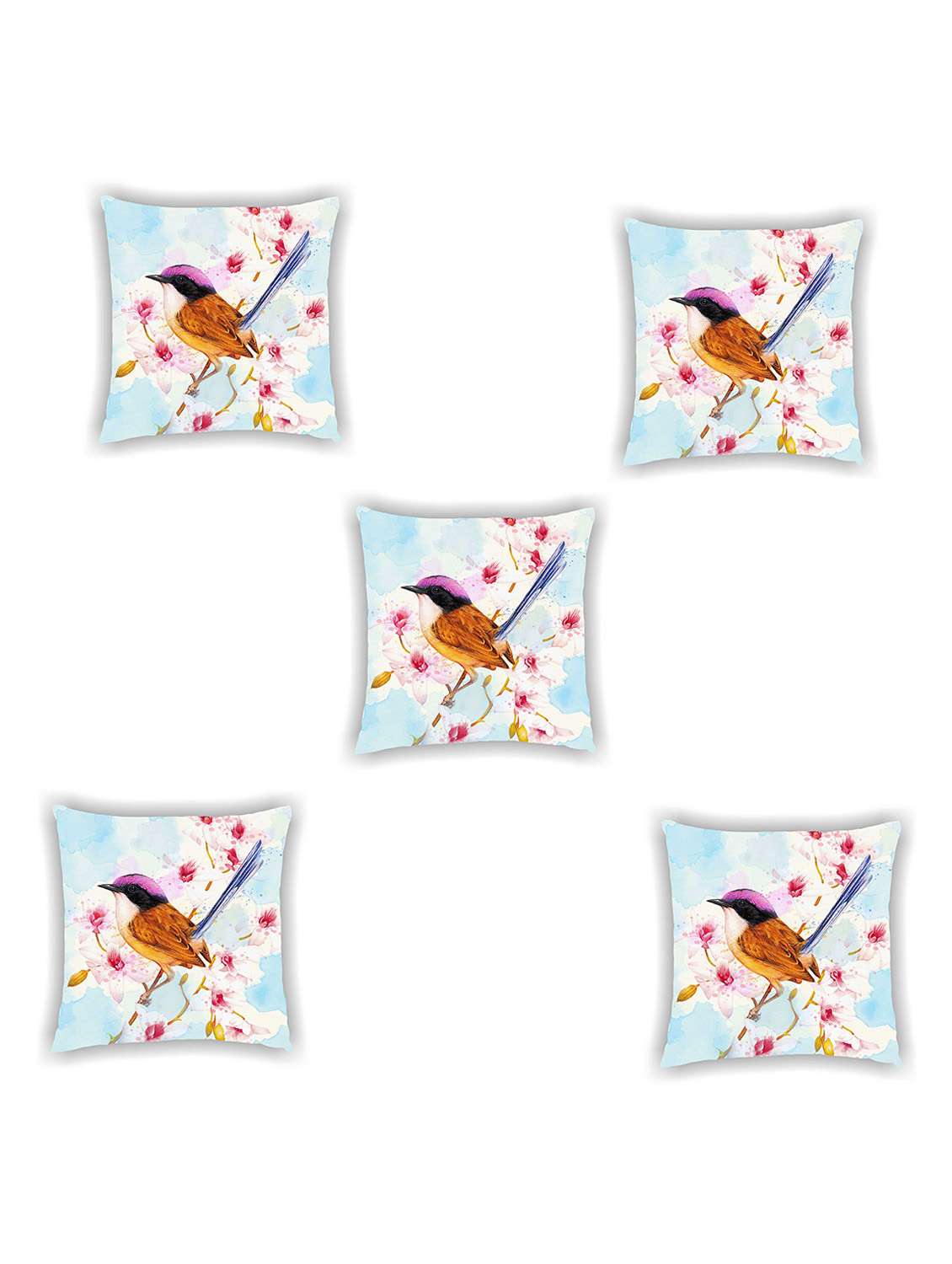 multi coloured satin printed cushion covers (set of 5)