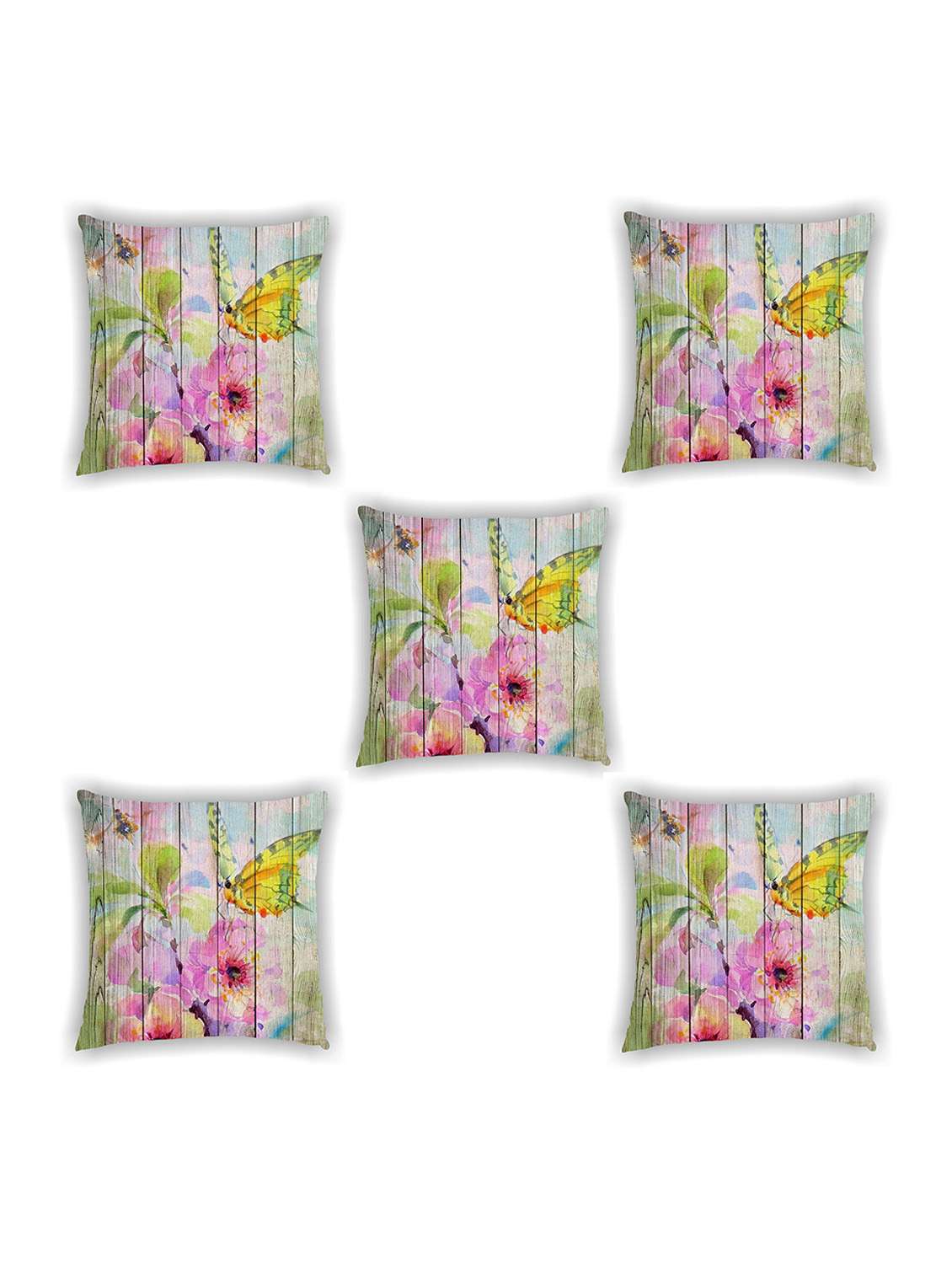 multi coloured satin floral print cushion covers (set of 5)