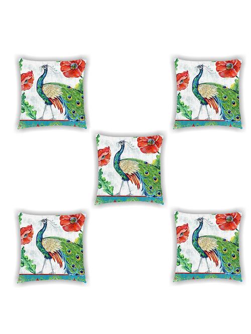 multi coloured satin peacock print cushion cover (set of 5) - 11155240 - Standard Image - 0