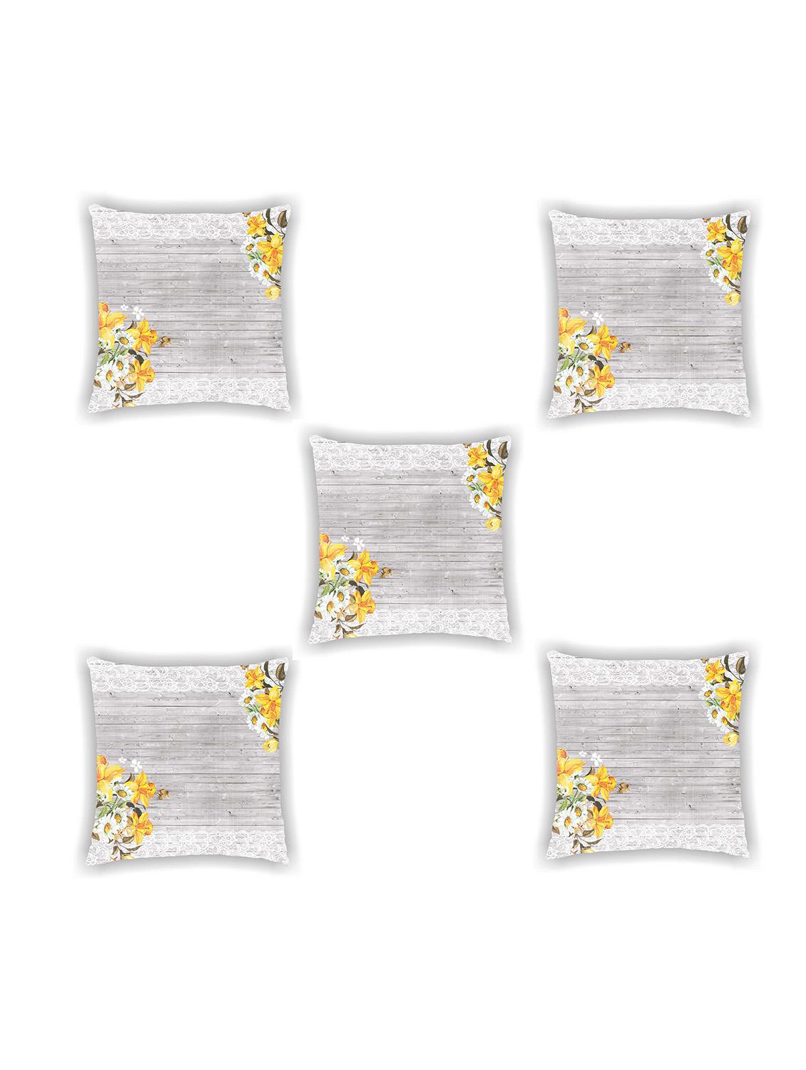 grey satin floral print cushion cover (set of 5) - 11155258 -  Zoom Image - 0