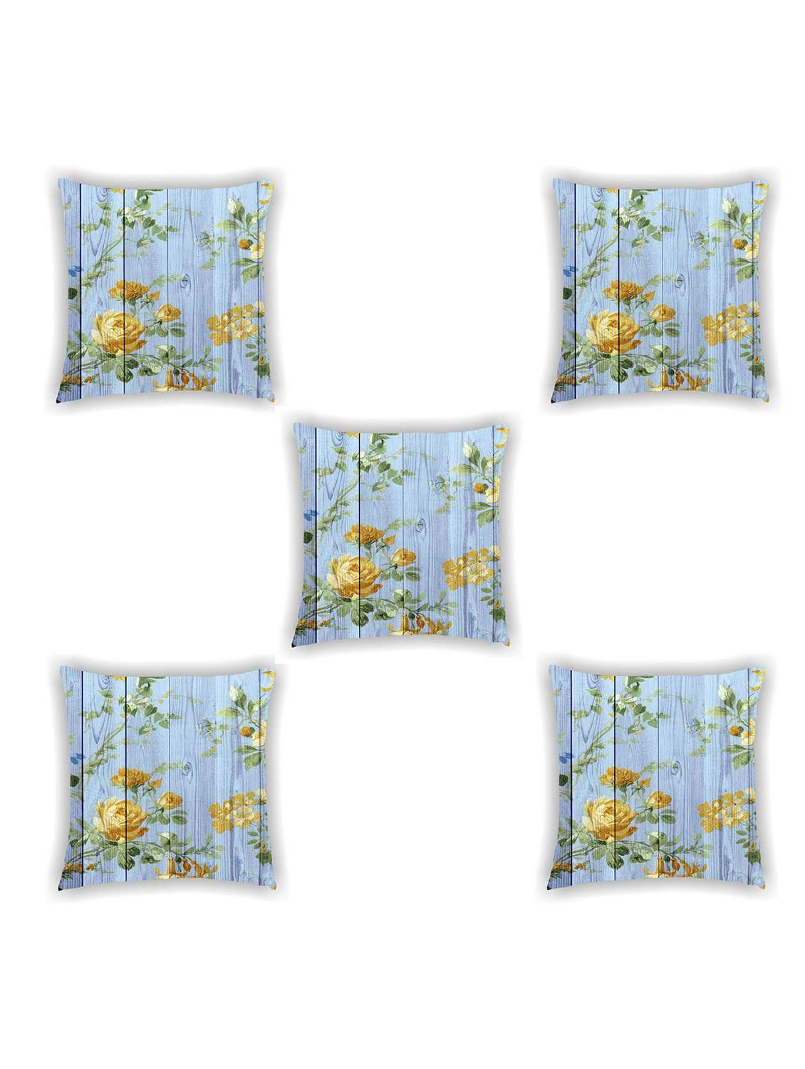 blue floral print satin cushion cover (set of 5)