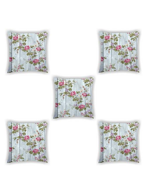 grey satin floral print cushion cover (set of 5) - 11155265 -  Standard Image - 0
