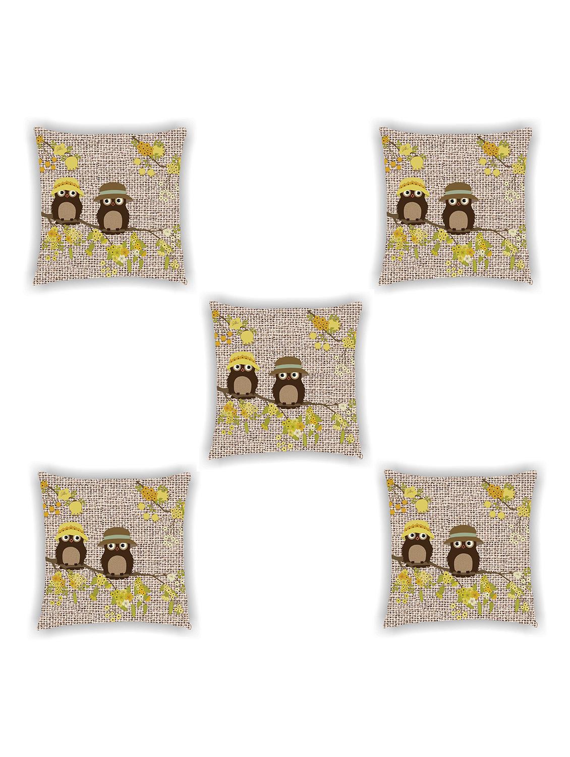 brown satin printed cushion cover (set of 5) - 11155269 -  Zoom Image - 0