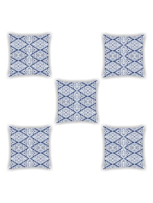 white and blue satin printed cushion cover (set of 5) - 11155279 -  Standard Image - 0