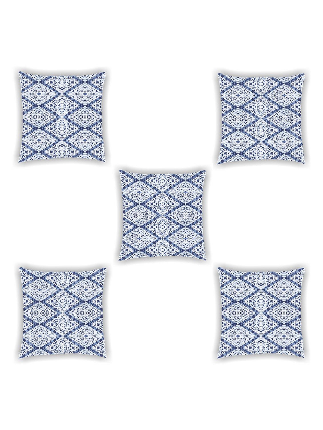 white and blue satin printed cushion cover (set of 5) - 11155279 -  Zoom Image - 0