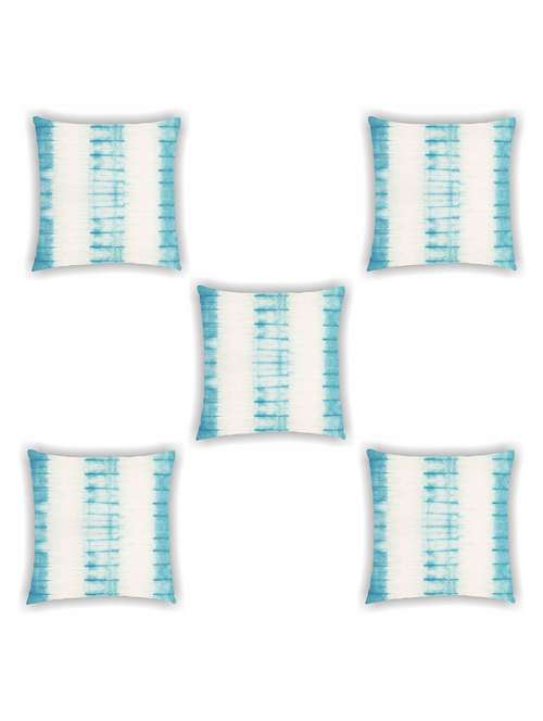 white and light blue satin printed cushion cover (set of 5) - 11155287 -  Standard Image - 0