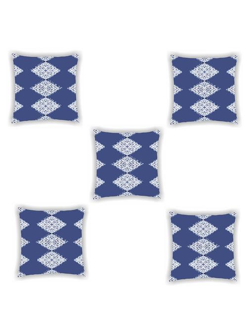 dark blue and white satin printed cushion cover (set of 5) - 11155289 - Standard Image - 0