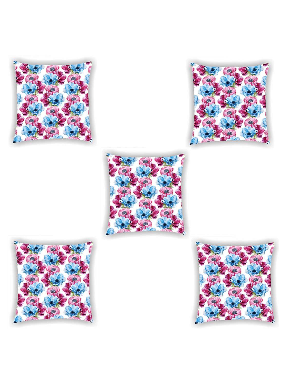 white satin floral print cushion cover (set of 5)