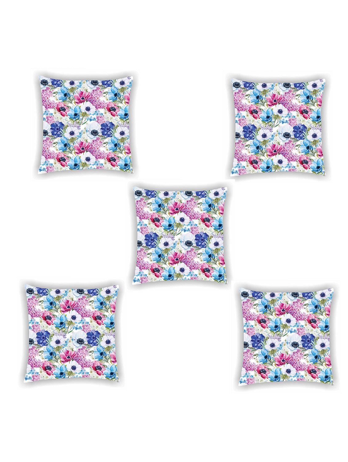 multi coloured satin floral print cushion cover (set of 5) - 11155295 -  Zoom Image - 0
