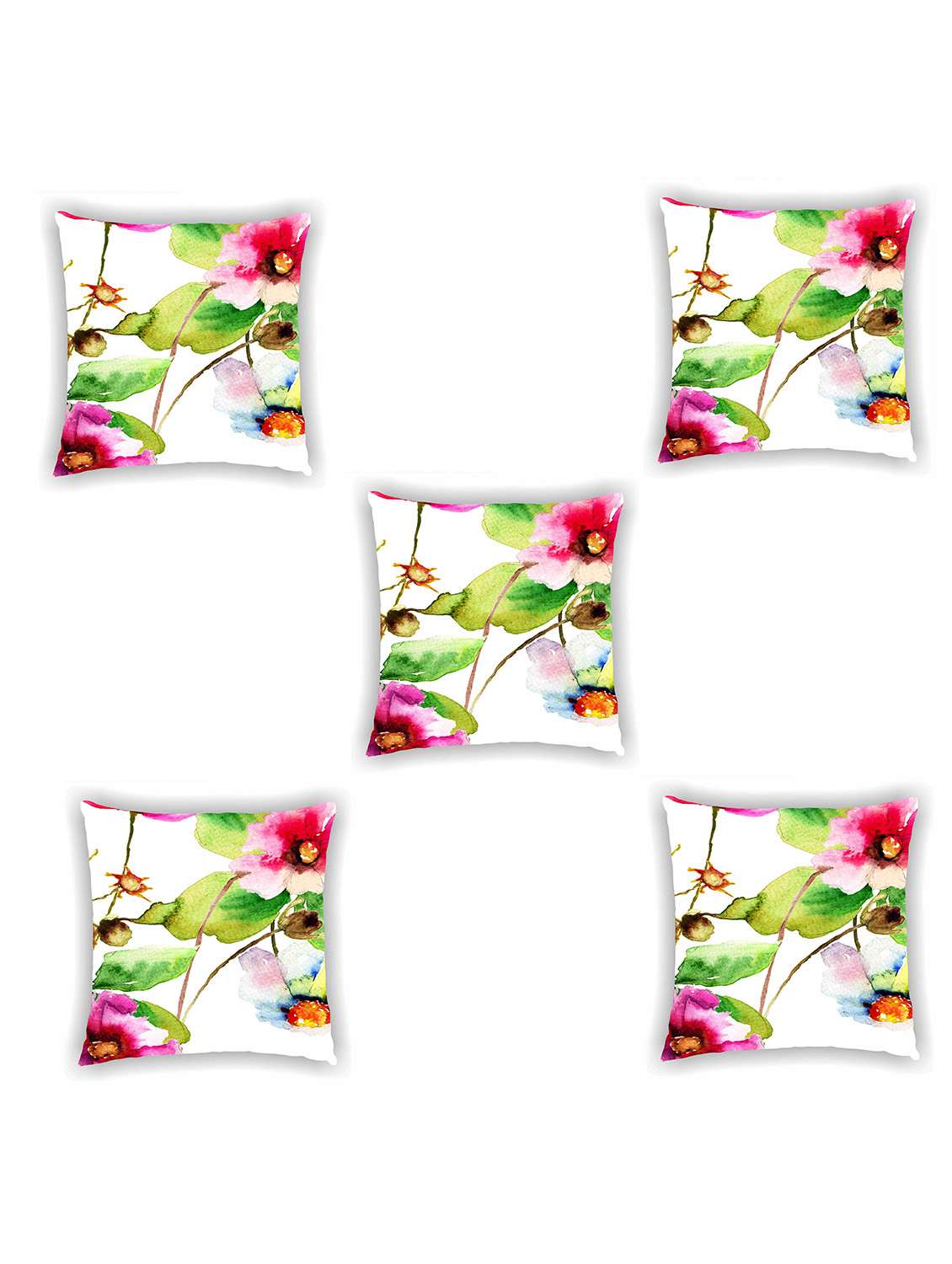 white satin floral print cushion cover (set of 5)