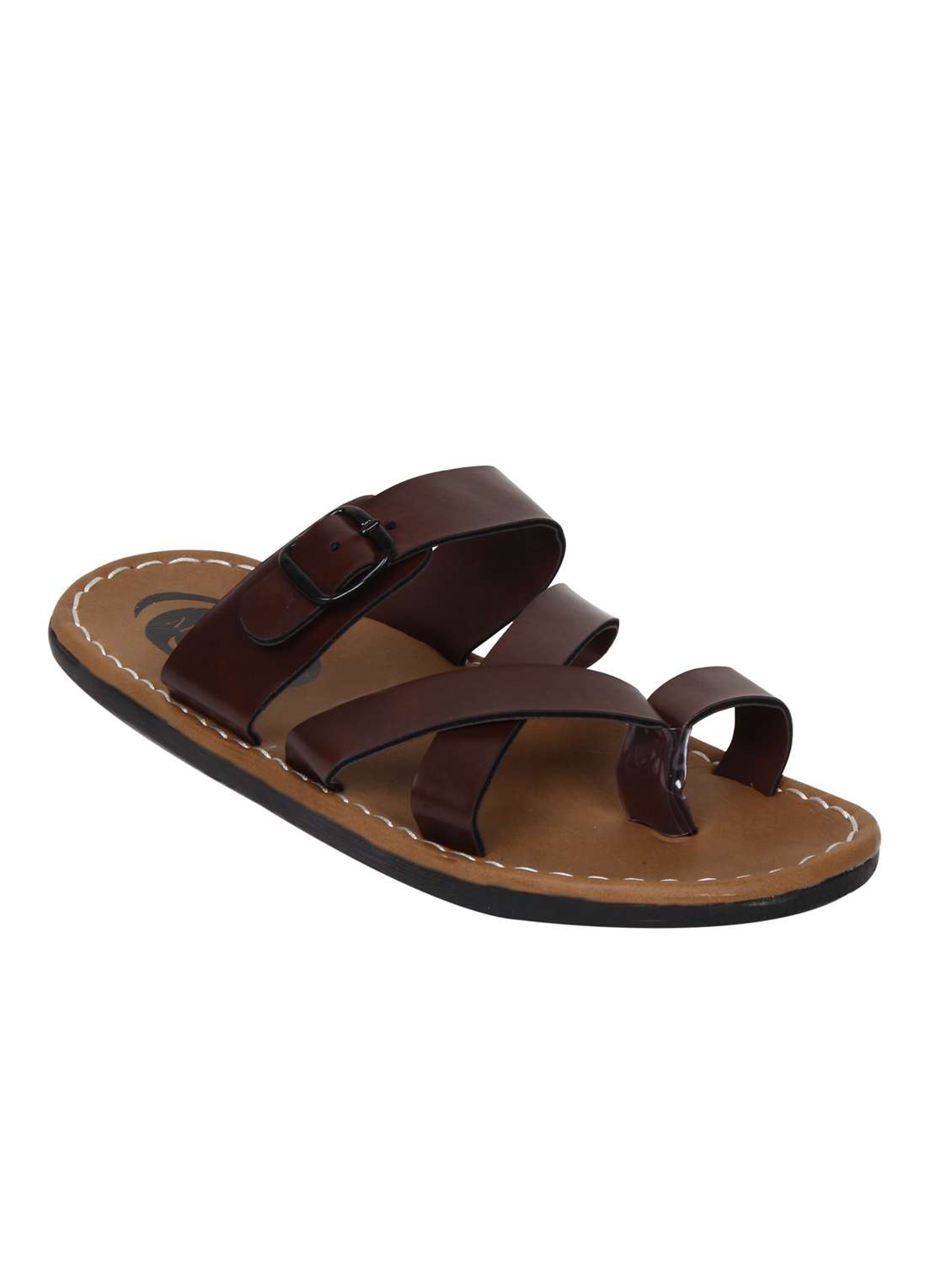 Brown Leatherette Slip On Sandals