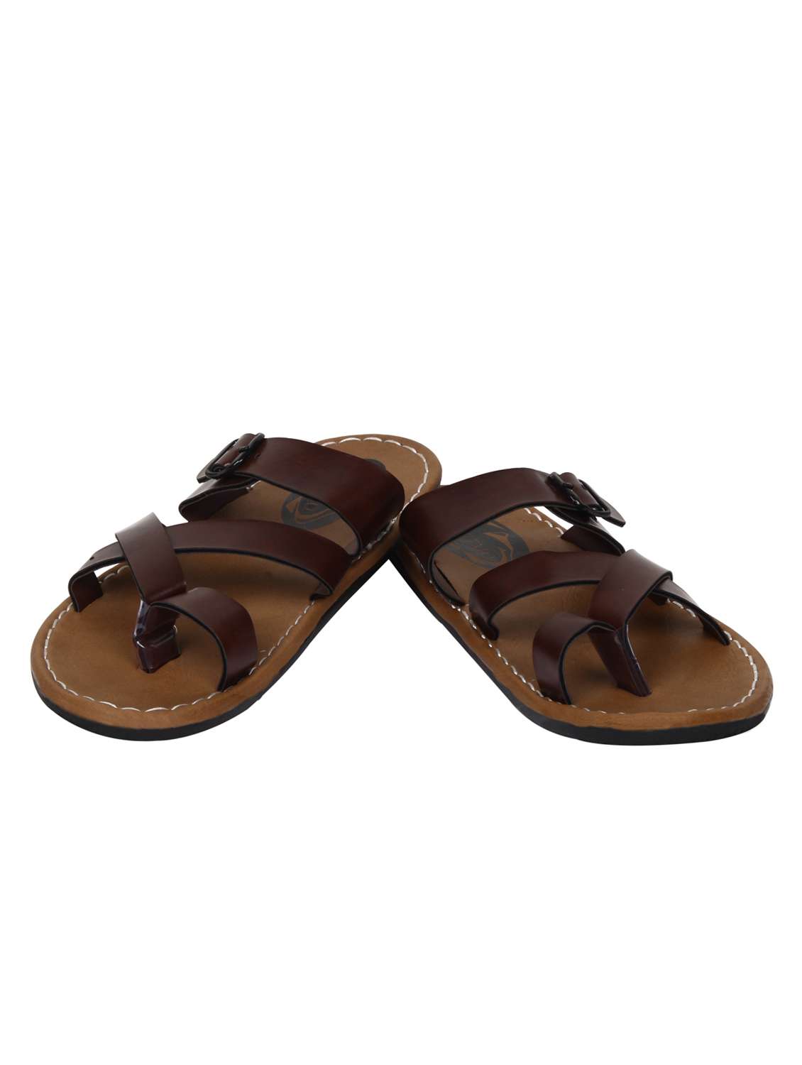 Brown Leatherette Slip On Sandals