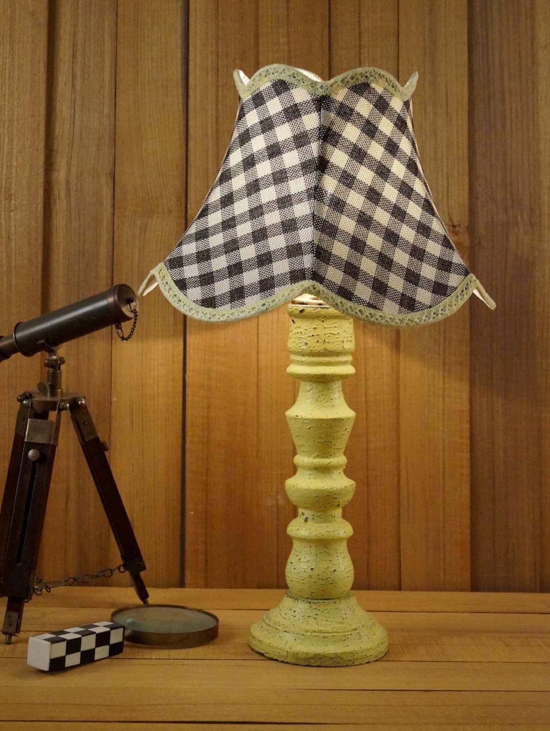 vintage yellow mango wood table lamp with jute  shade