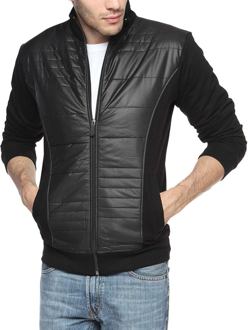 black solid nylon quilted jacket