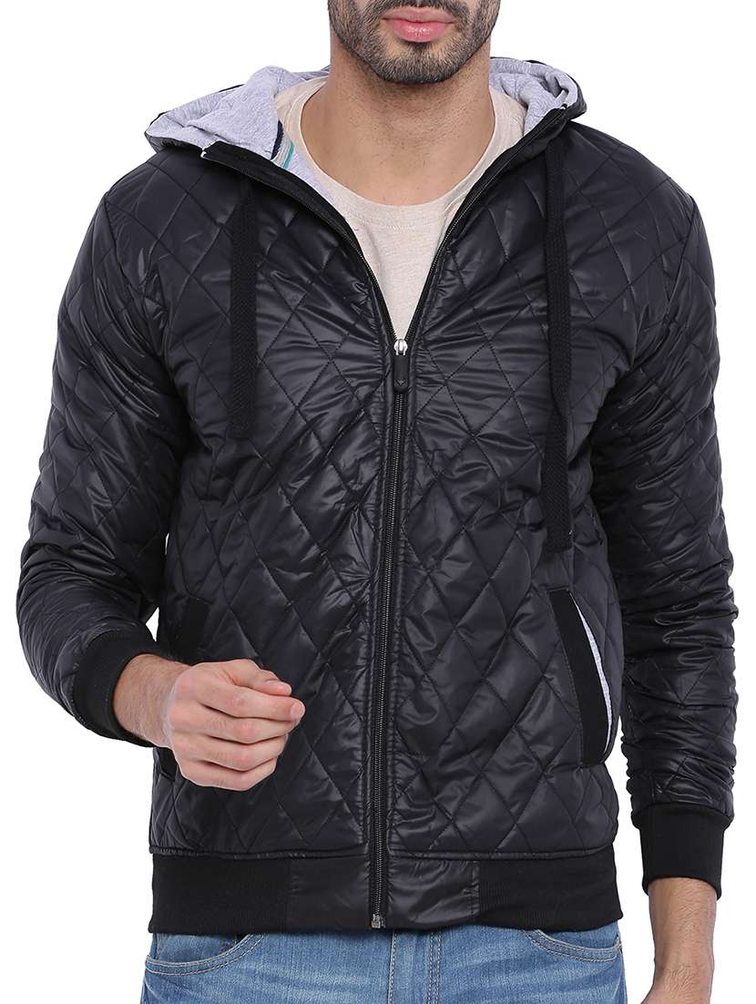 black solid nylon quilted jacket