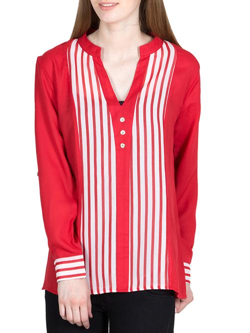 women's straight mandarin neck top - 11204756 - Standard Image - 0