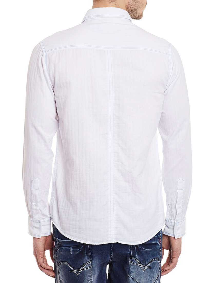 solid white cotton casual shirt - 11205025 - Standard Image - 2