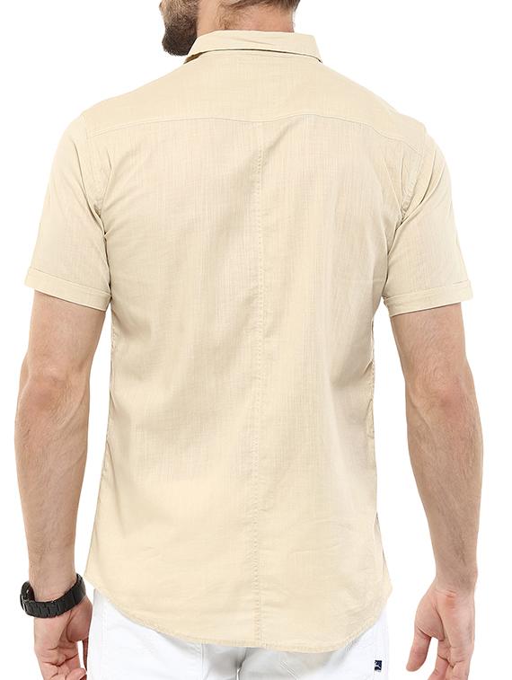 solid beige cotton casual shirt - 11216503 - Standard Image - 2