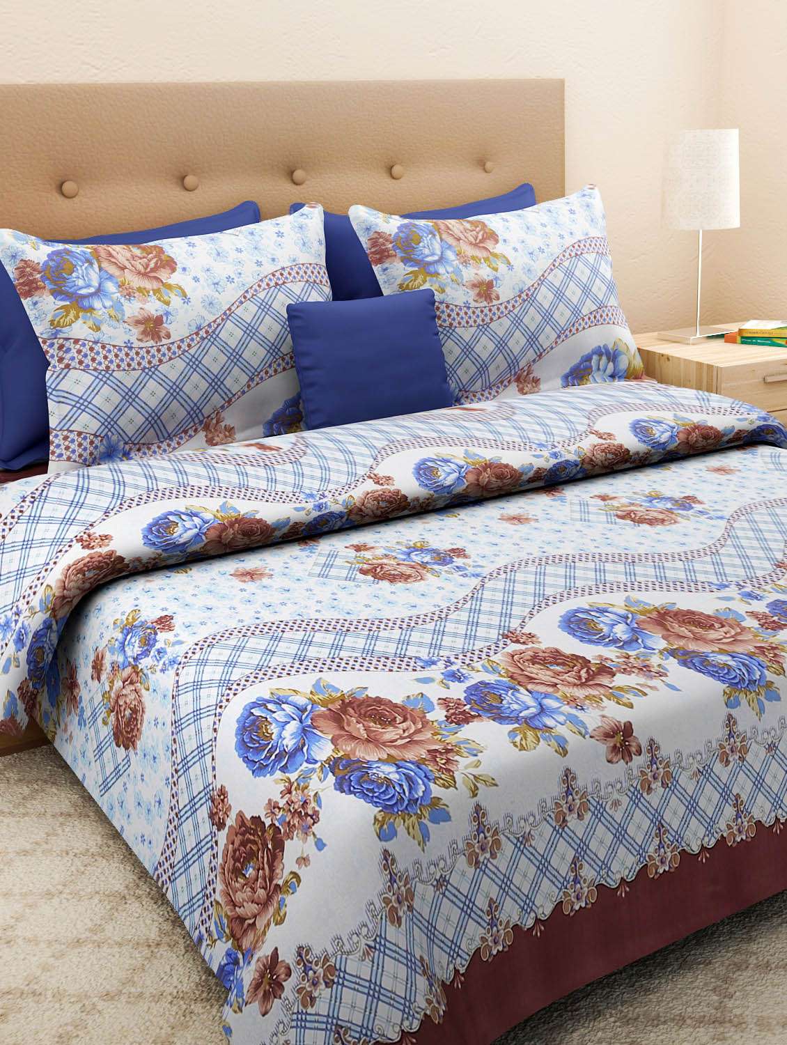 multicolored printed cotton double bedsheet set