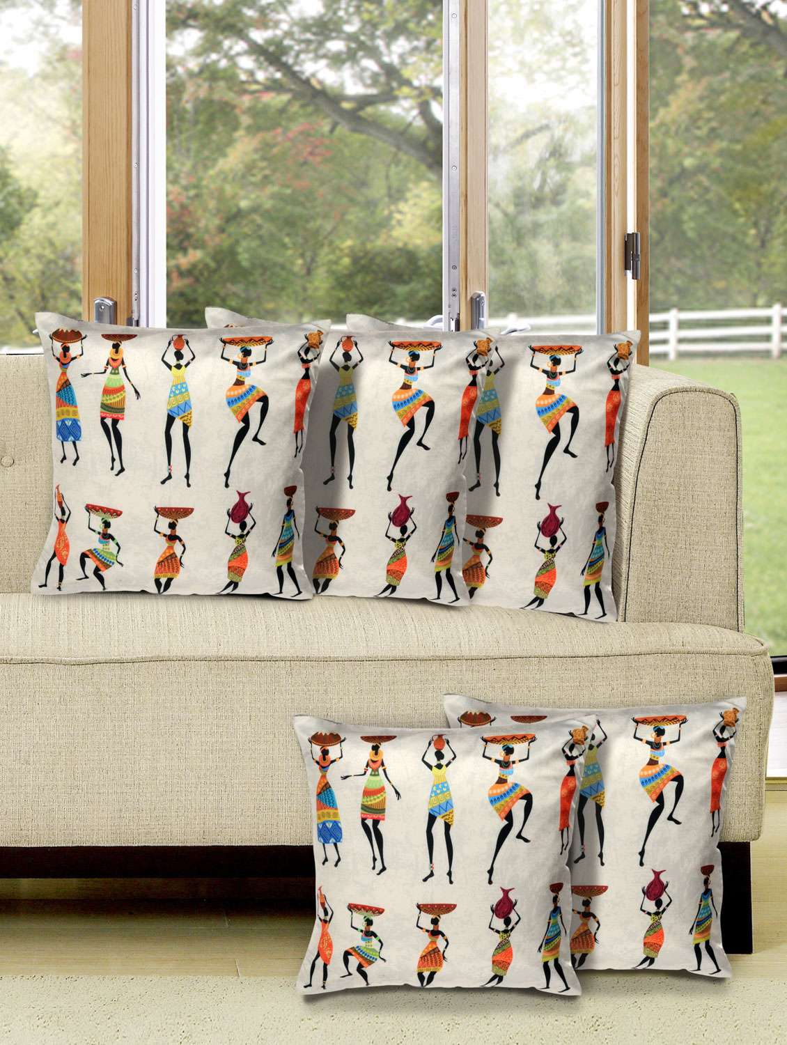 white poly silk printed cushion cover (set of 5)