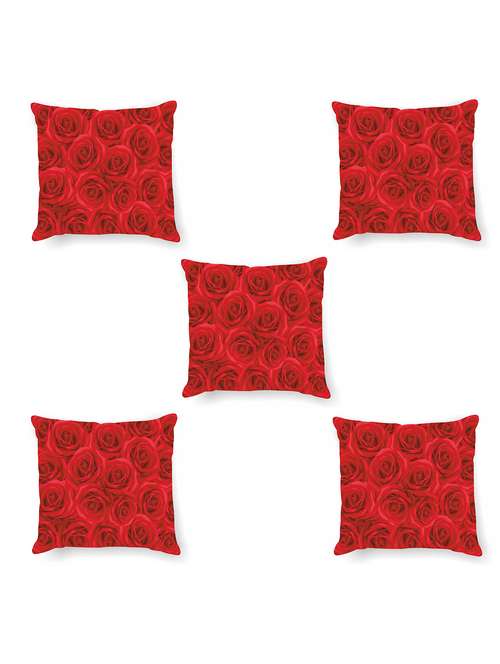 red colored satin set of 5 cushion cover - 11225937 -  Standard Image - 0