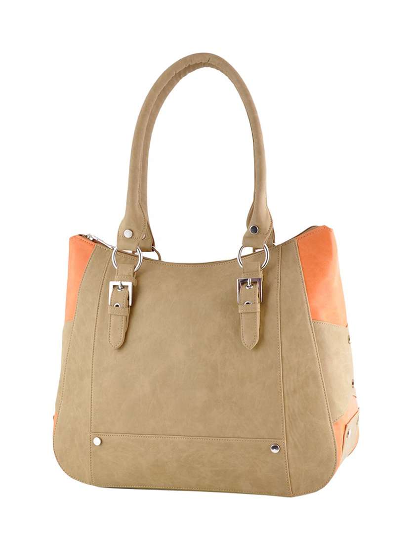 beige and orange leatherette handbag