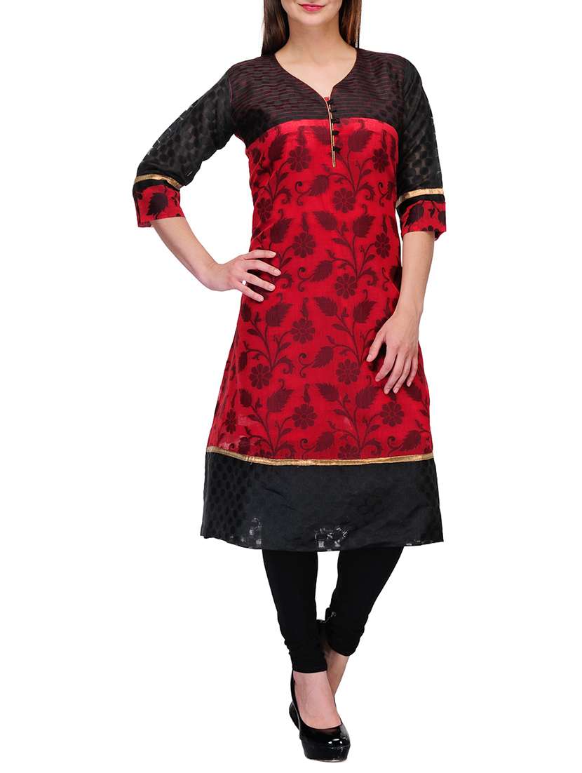 red color, chanderi cotton a- line kurta