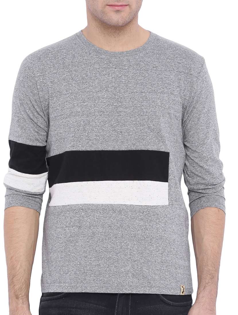 grey color block cut & sew t-shirt